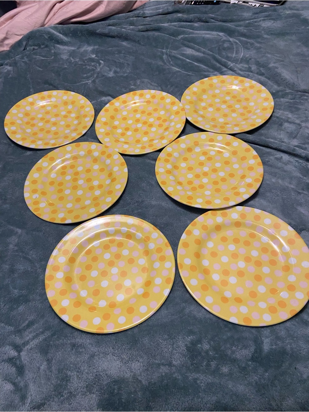 Yellow Polka Dot Melamine Salad/Dessert Plates - Set of 8